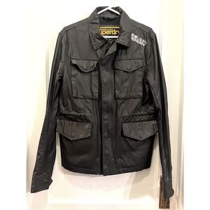 SUPERDRY Japan Black Waxed Chore Full Zip Jacket Coat Top  Mens Size Medium